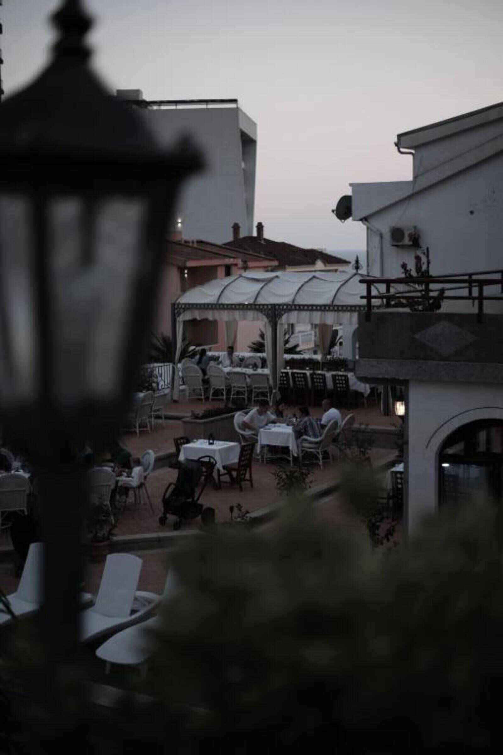 Evening view over the terrace and rooftops of Ulcinj